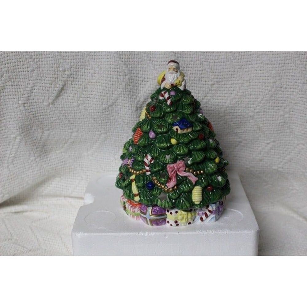Spode Christmas Tree Hand Painted Tea Light Candle Holder W/Candle (Pre-Owned)